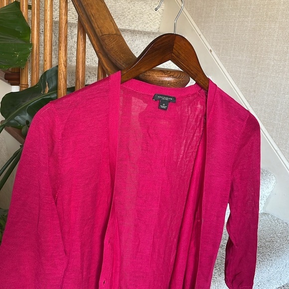 Ann Taylor Silk Linen Fuchsia Pink Cardigan Sweater - Picture 2 of 7